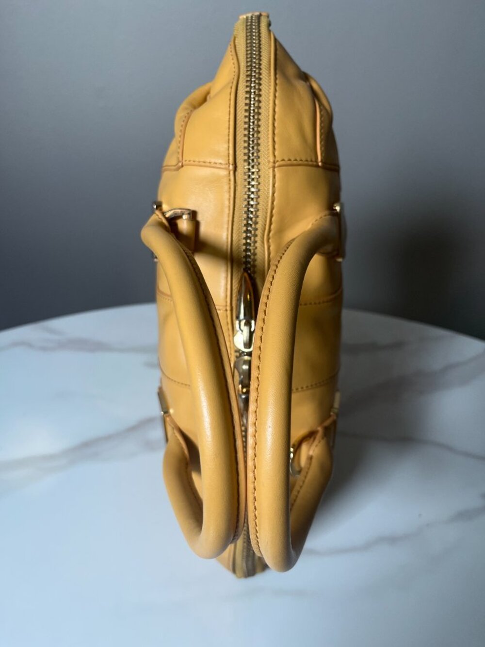 Rachel Zoe Camel Convertible Leather Satchel Bowler Tote Shoulder Bag - Picture 7 of 16